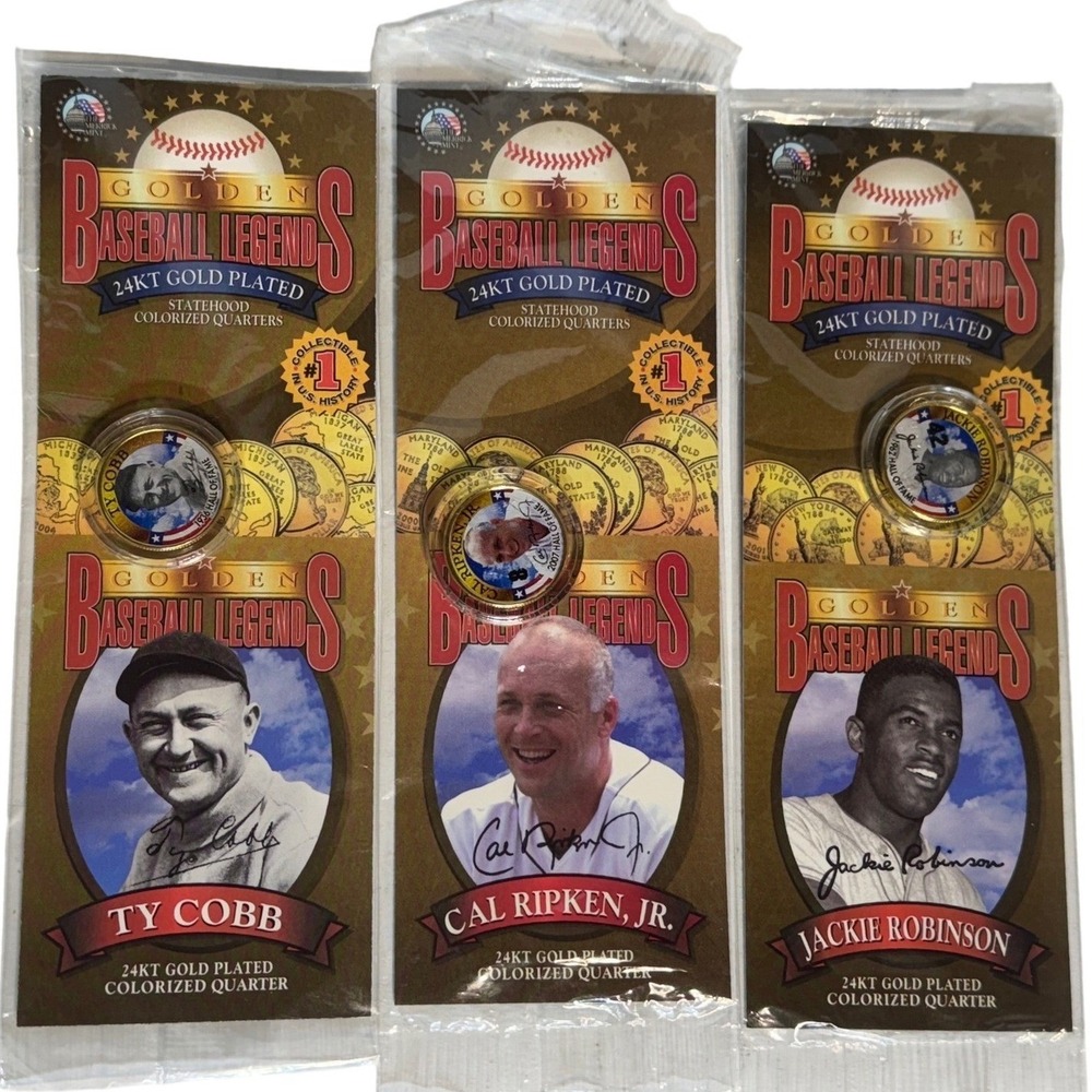 Merrick Mint Golden Baseball Legends 24KT Gold Plated Robinson Ripken Cobb Lot